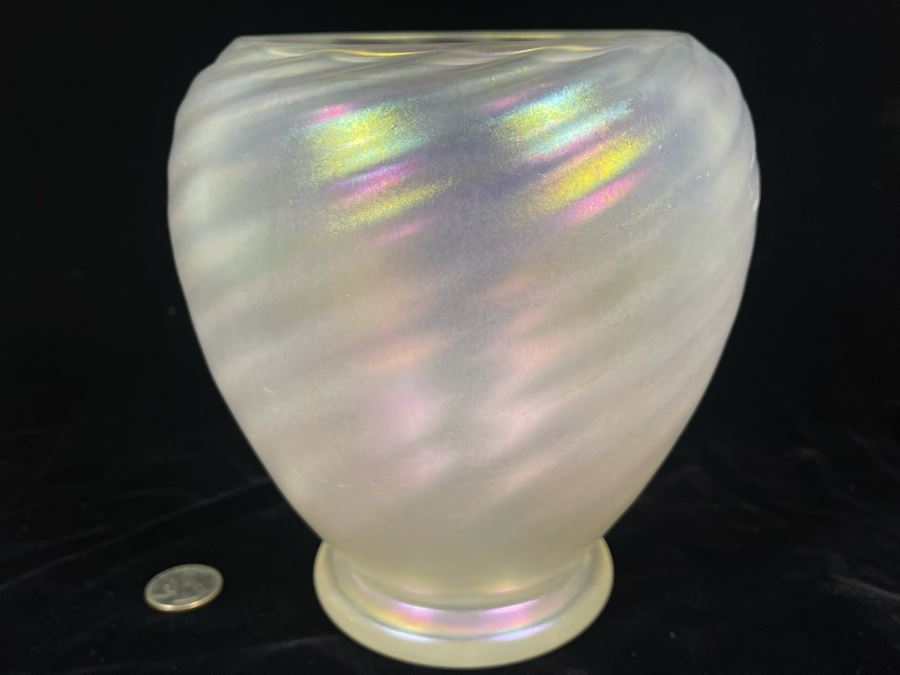Signed Steuben Iridescent Art Glass Vase 6W X 7H [Photo 3]