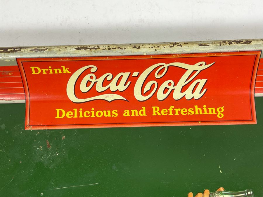 Vintage 1940 Coca-Cola Metal Litho Serving Tray Featuring A Girl Fishing On A Pier Drinking Coke From The American Art Works Inc 13W X 10.5H [Photo 4]