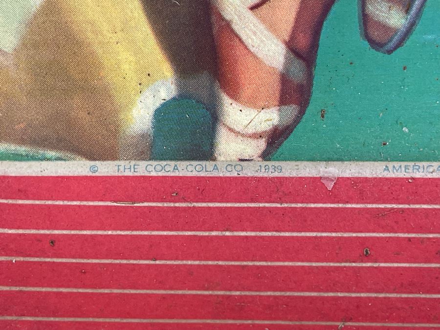 Vintage 1939 Coca-Cola Metal Litho Serving Tray Featuring A Girl Sitting On A Pool Diving Board Drinking Coke From The American Art Works Inc 13W X 10.5H [Photo 10]