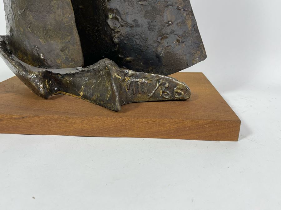 Large Abstract Mid-Century Bronze Sailboat Sculpture On Wooden Base Signed M/66 18W X 12D X 24.5H [Photo 11]