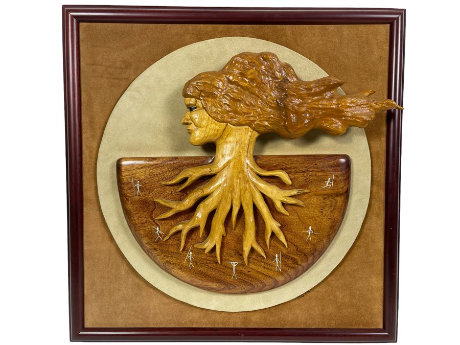 Mid-Century Relief Carved Wall Sculpture Of Woman's Head With Roots Signed Huth 19.5 X 19.5 [Photo 1]
