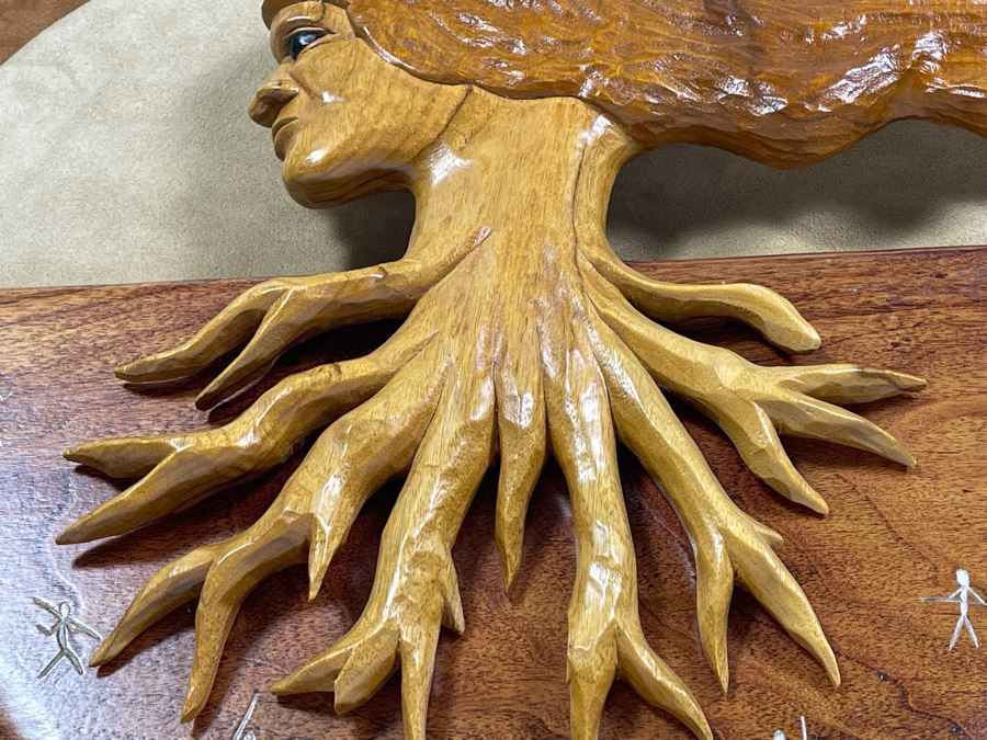 Mid-Century Relief Carved Wall Sculpture Of Woman's Head With Roots Signed Huth 19.5 X 19.5 [Photo 11]