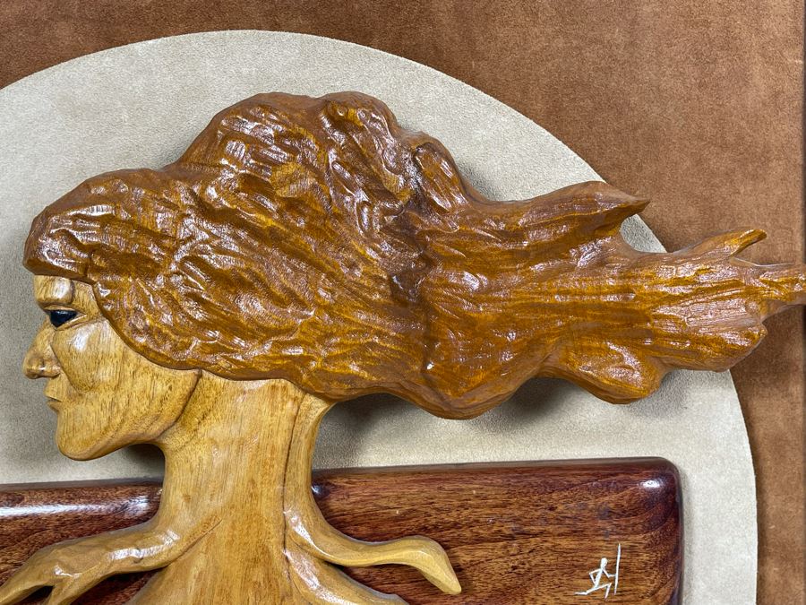 Mid-Century Relief Carved Wall Sculpture Of Woman's Head With Roots Signed Huth 19.5 X 19.5 [Photo 5]