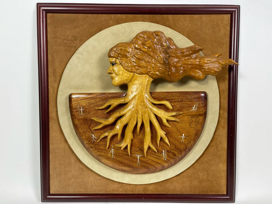 Mid-Century Relief Carved Wall Sculpture Of Woman's Head With Roots Signed Huth 19.5 X 19.5 [Photo 2]