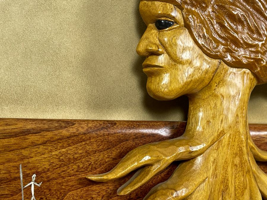 Mid-Century Relief Carved Wall Sculpture Of Woman's Head With Roots Signed Huth 19.5 X 19.5 [Photo 10]