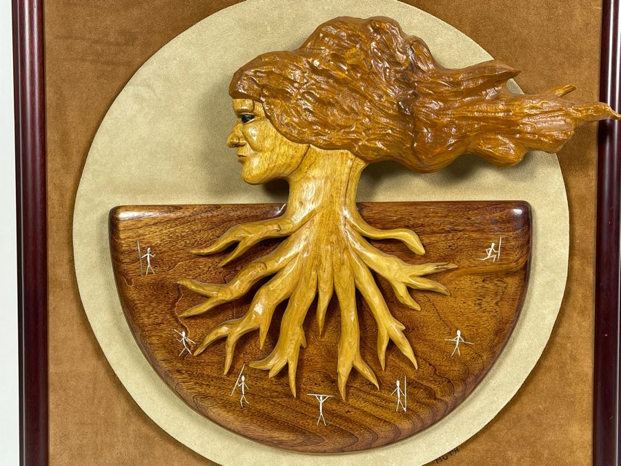 Mid-Century Relief Carved Wall Sculpture Of Woman's Head With Roots Signed Huth 19.5 X 19.5 [Photo 4]