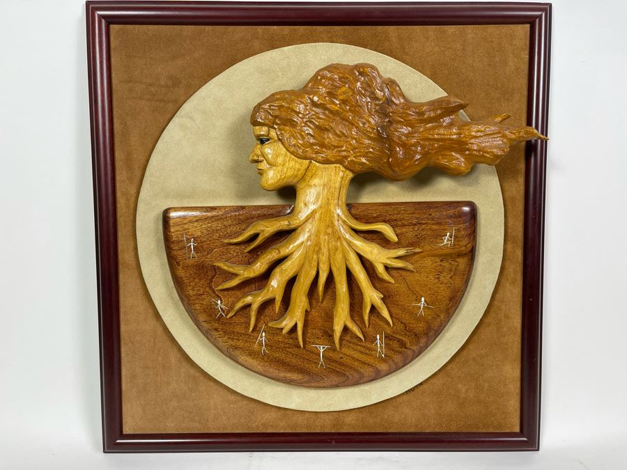 Mid-Century Relief Carved Wall Sculpture Of Woman's Head With Roots Signed Huth 19.5 X 19.5 [Photo 3]