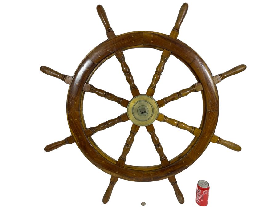Large Vintage Wooden / Brass Ship’s Wheel 43R [Photo 1]