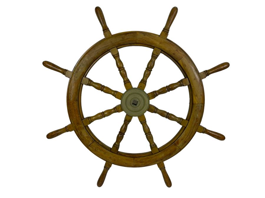 Large Vintage Wooden / Brass Ship’s Wheel 43R [Photo 2]