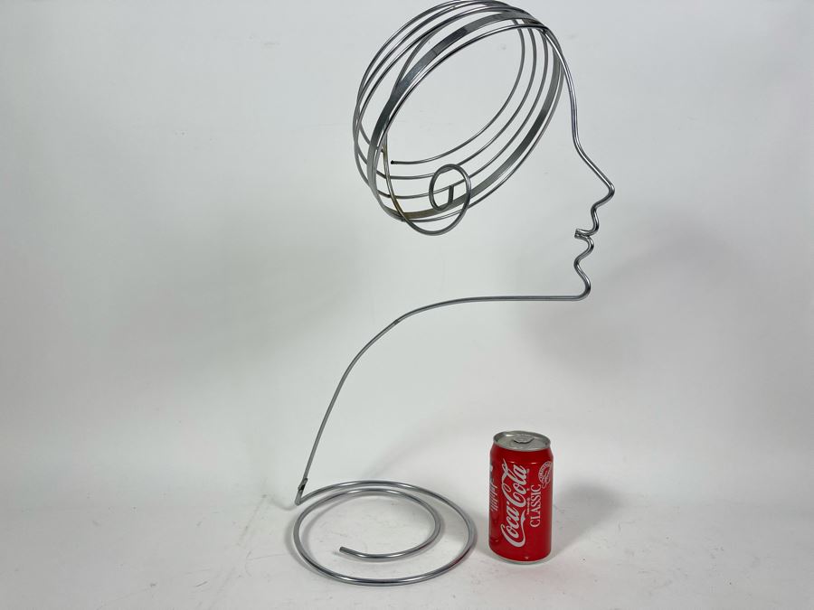 Unique Bent Metal Wire Sculpture Of Woman’s Silhouette Face 14W X 8D X 20H [Photo 3]