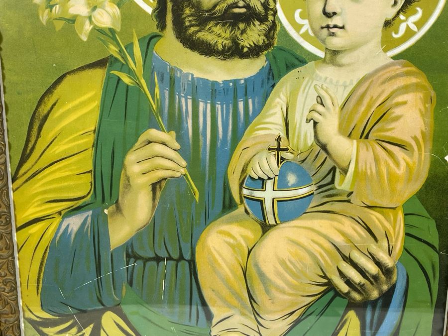 Vintage Print Poster Of St. Joseph & Baby Jesus, S. Giuseppe, S. Jose 16 X 20 In Antique Gilt Wooden Frame 29 X 33 [Photo 5]