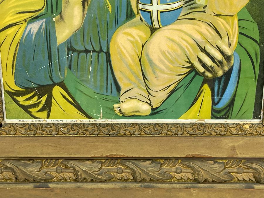 Vintage Print Poster Of St. Joseph & Baby Jesus, S. Giuseppe, S. Jose 16 X 20 In Antique Gilt Wooden Frame 29 X 33 [Photo 6]