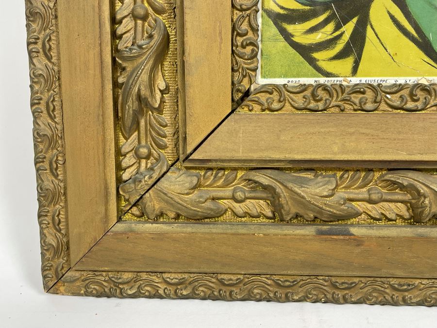 Vintage Print Poster Of St. Joseph & Baby Jesus, S. Giuseppe, S. Jose 16 X 20 In Antique Gilt Wooden Frame 29 X 33 [Photo 10]