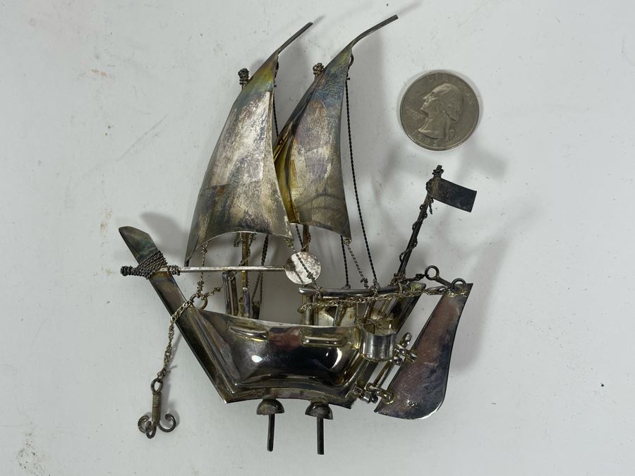 Sterling Silver Sailing Ship Sculpture 62g [Photo 3]