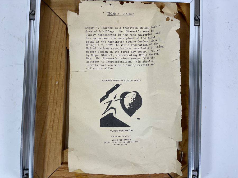 Original Edgar A. Stareck Acrylic Painting Abstract New York Skyline Signed Lower Right In Chrome Frame 10' X 8' [Photo 12]