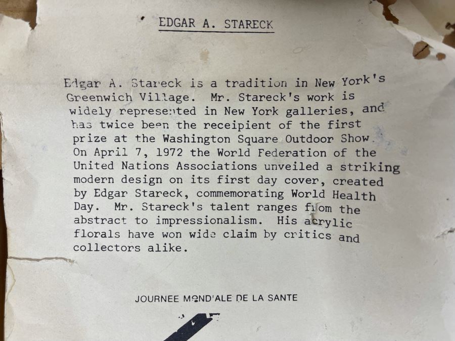 Original Edgar A. Stareck Acrylic Painting Abstract New York Skyline Signed Lower Right In Chrome Frame 10' X 8' [Photo 13]