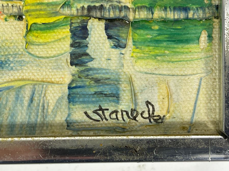 Original Edgar A. Stareck Acrylic Painting Abstract New York Skyline Signed Lower Right In Chrome Frame 10' X 8' [Photo 6]