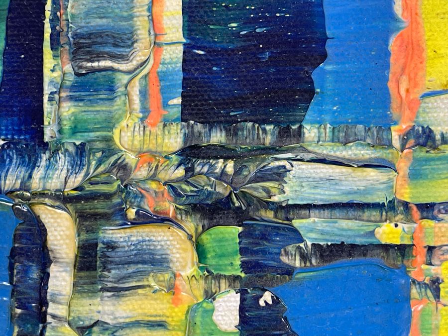 Original Edgar A. Stareck Acrylic Painting Abstract New York Skyline Signed Lower Right In Chrome Frame 10' X 8' [Photo 8]