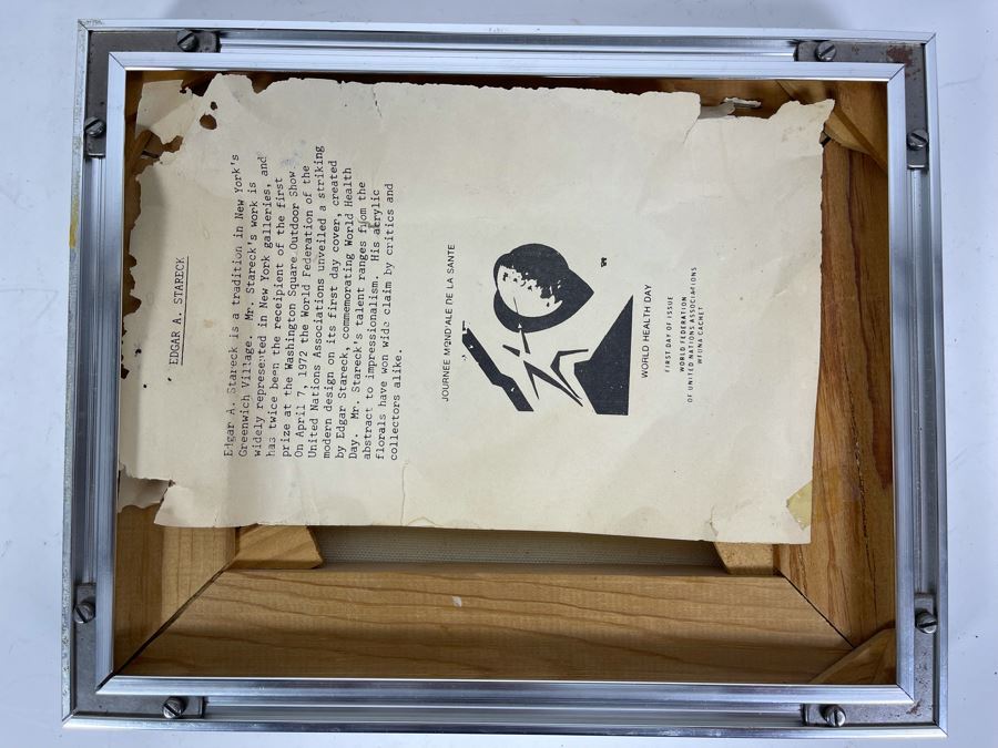 Original Edgar A. Stareck Acrylic Painting Abstract New York Skyline Signed Lower Right In Chrome Frame 10' X 8' [Photo 15]