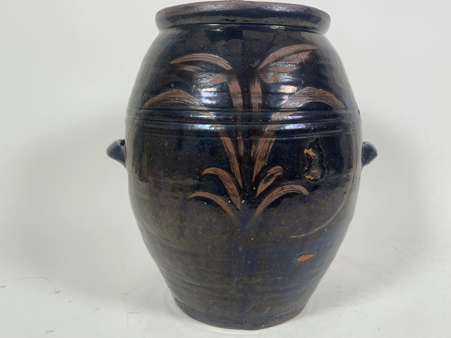 Large Vintage Asian Glazed Pottery Jar 13W X 14H [Photo 3]