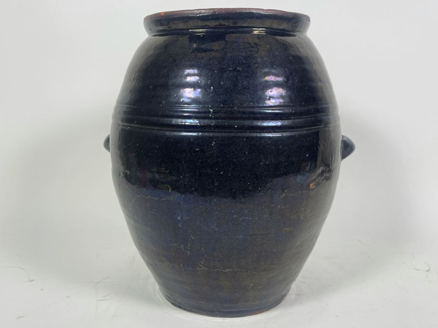 Large Vintage Asian Glazed Pottery Jar 13W X 14H [Photo 8]