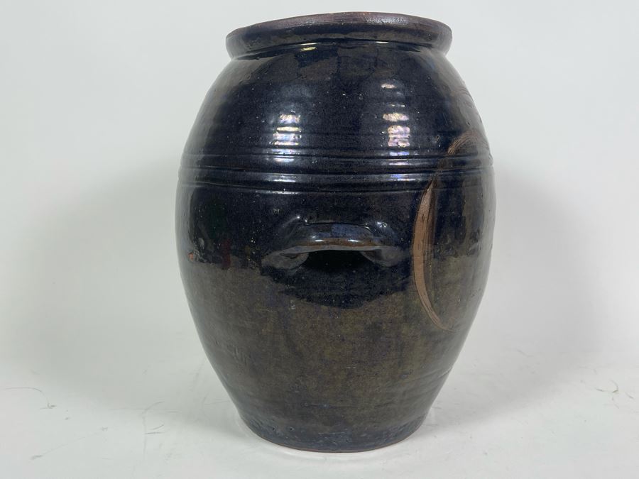 Large Vintage Asian Glazed Pottery Jar 13W X 14H [Photo 7]