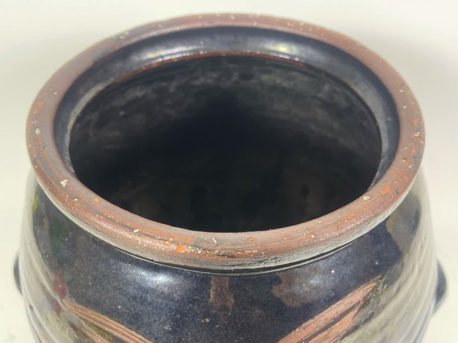 Large Vintage Asian Glazed Pottery Jar 13W X 14H [Photo 4]