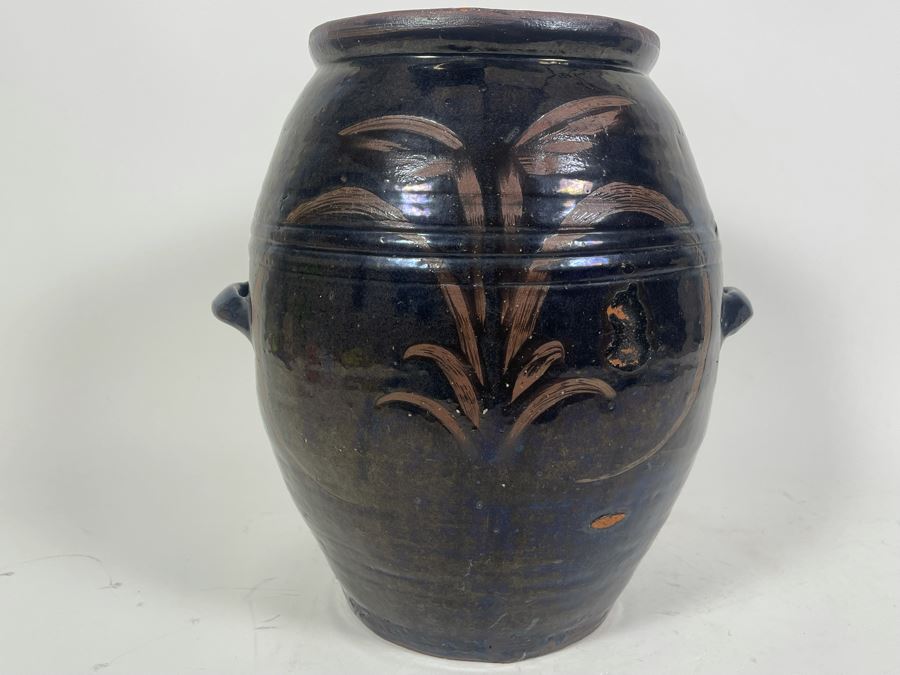 Large Vintage Asian Glazed Pottery Jar 13W X 14H [Photo 2]