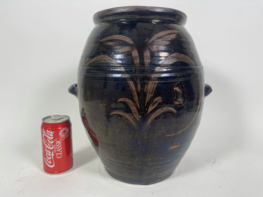 Large Vintage Asian Glazed Pottery Jar 13W X 14H [Photo 13]