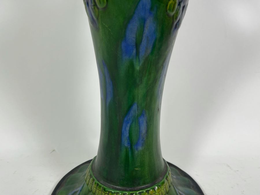 Beautiful Antique Majolica Faience Italian Peacock Vase 16H [Photo 6]