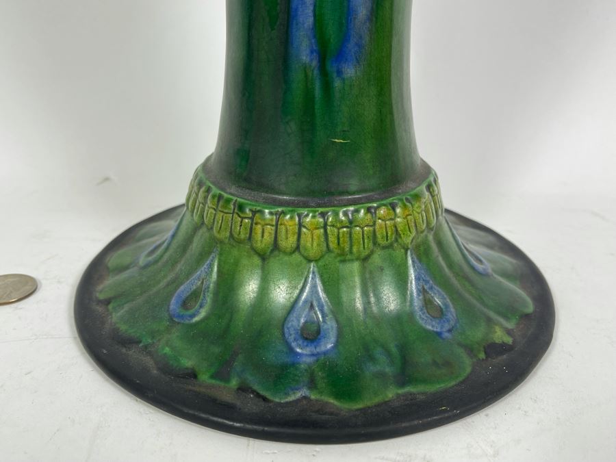 Beautiful Antique Majolica Faience Italian Peacock Vase 16H [Photo 7]