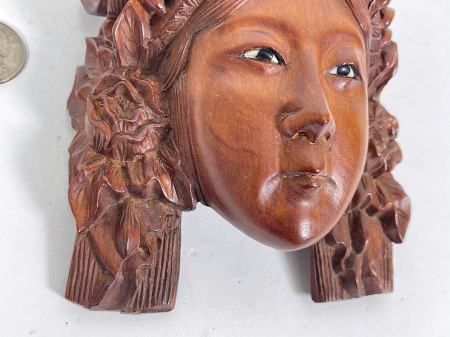 Vintage Chinese Hand Carved Rosewood Mask 5W X 6H X 3D [Photo 4]