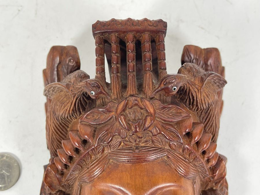 Vintage Chinese Hand Carved Rosewood Mask 5W X 6H X 3D [Photo 5]