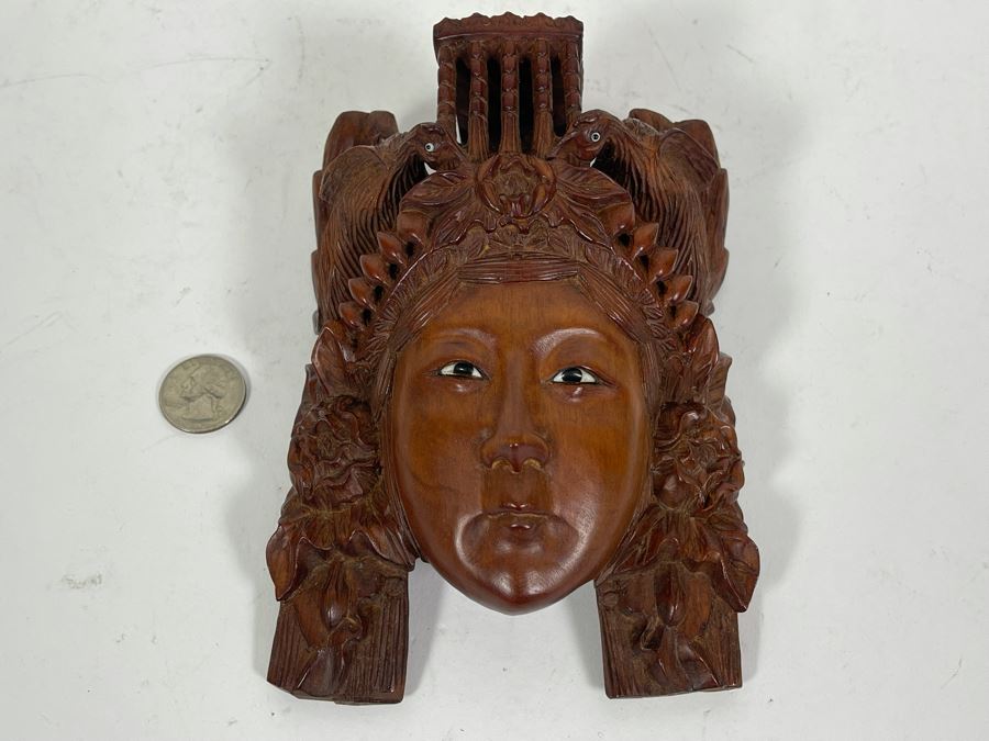 Vintage Chinese Hand Carved Rosewood Mask 5W X 6H X 3D [Photo 3]