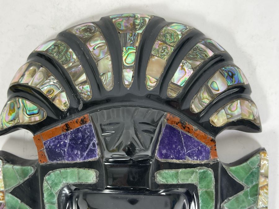 Obsidian Aztec Sun God (Teotihuacan) With Semi-Precious Stones Mask 6W X 6H X 2D [Photo 7]