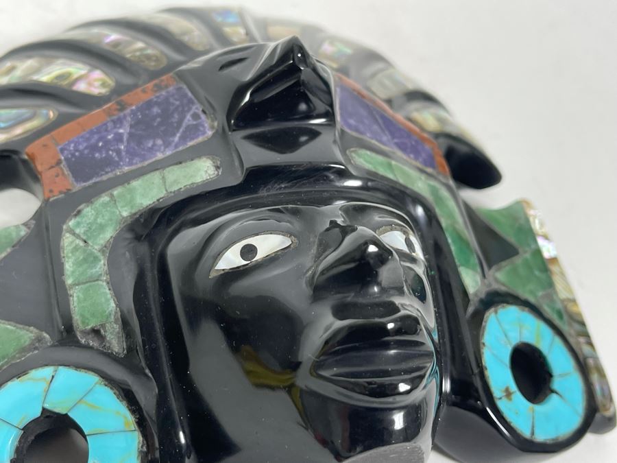 Obsidian Aztec Sun God (Teotihuacan) With Semi-Precious Stones Mask 6W X 6H X 2D [Photo 8]