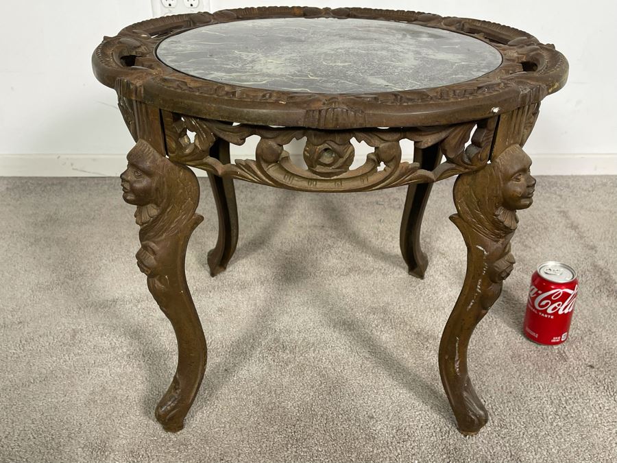 Antique Cast Iron Side Table With Glass Top 21R X 19H [Photo 3]