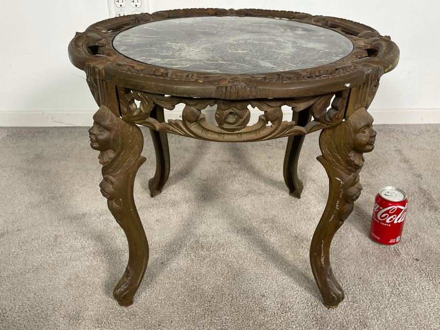 Antique Cast Iron Side Table With Glass Top 21R X 19H [Photo 2]