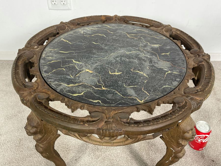 Antique Cast Iron Side Table With Glass Top 21R X 19H [Photo 6]