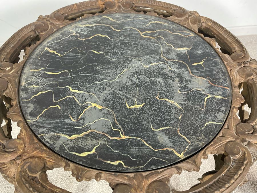 Antique Cast Iron Side Table With Glass Top 21R X 19H [Photo 7]