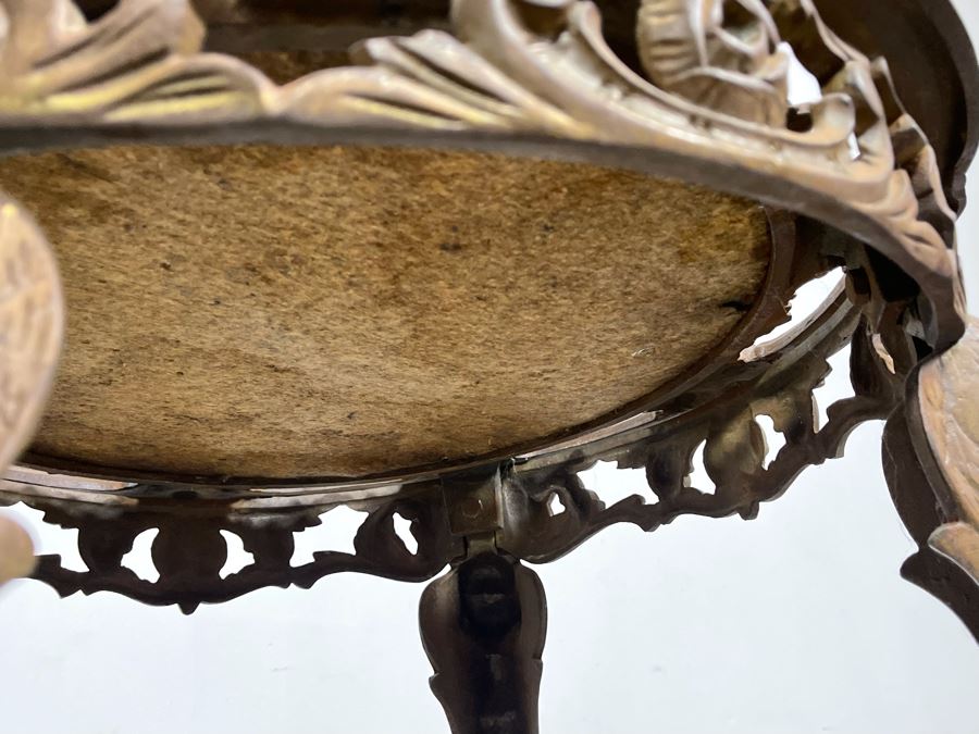 Antique Cast Iron Side Table With Glass Top 21R X 19H [Photo 8]