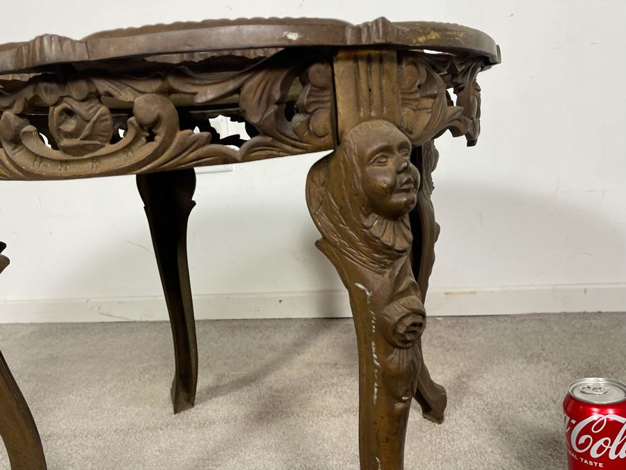 Antique Cast Iron Side Table With Glass Top 21R X 19H [Photo 5]