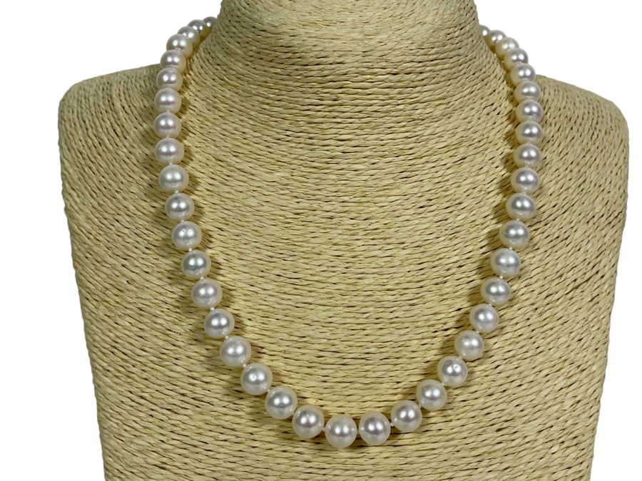 19' Strand Freshwater Cultured 9mm Pearls With 14K Gold Clasp