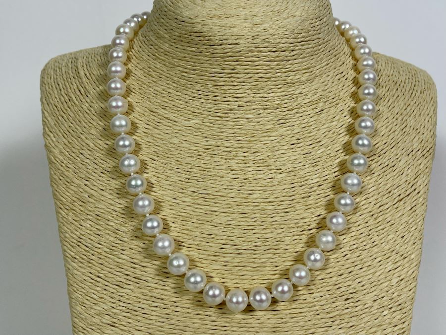 19' Strand Freshwater Cultured 9mm Pearls With 14K Gold Clasp