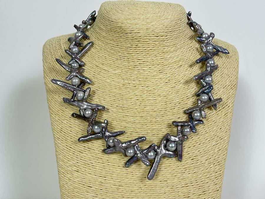 One Of Kind Designer Cultured Pearl 19' Necklace And Earring Set [Photo 4]