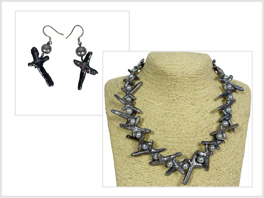 One Of Kind Designer Cultured Pearl 19' Necklace And Earring Set [Photo 2]