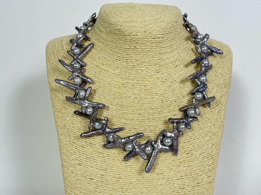 One Of Kind Designer Cultured Pearl 19' Necklace And Earring Set [Photo 5]