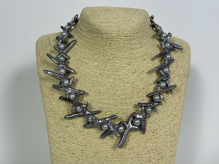 One Of Kind Designer Cultured Pearl 19' Necklace And Earring Set [Photo 6]