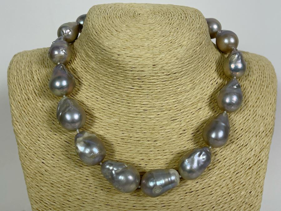 15-20mm Freshwater Cultured Baroque Silver Tone Pearl Necklace With Earrings [Photo 7]