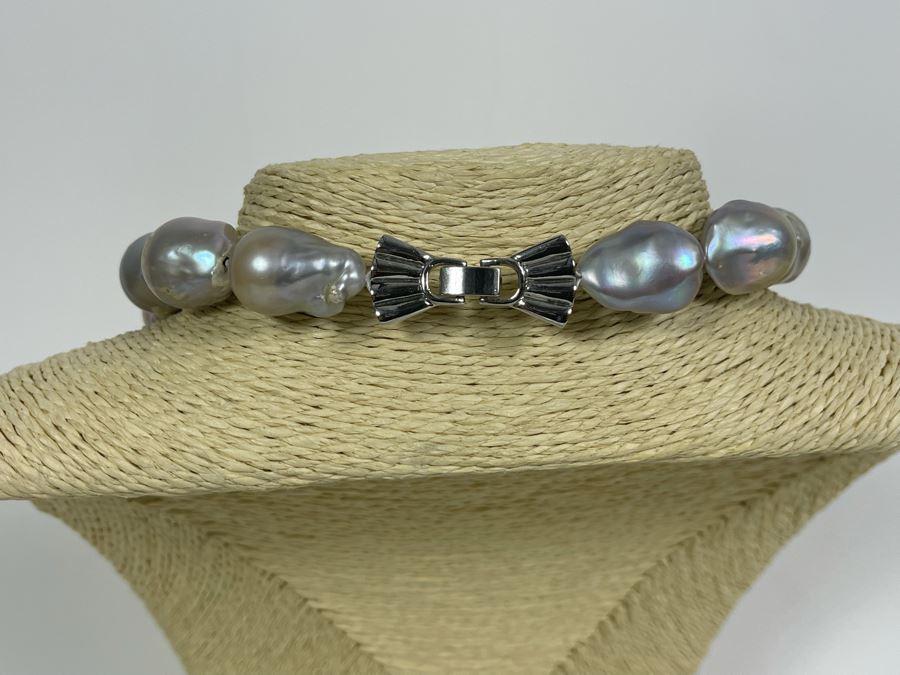 15-20mm Freshwater Cultured Baroque Silver Tone Pearl Necklace With Earrings [Photo 9]